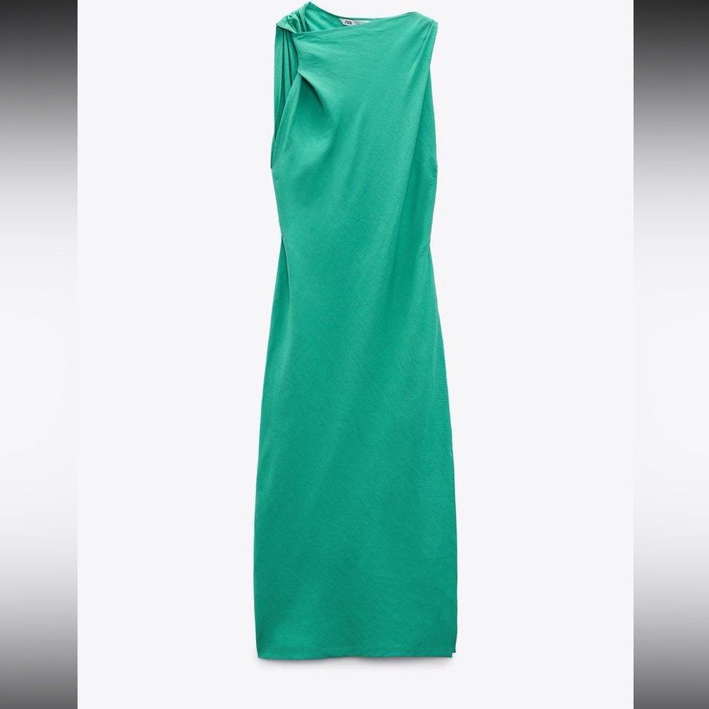 Zara linen blend ruched dress M
